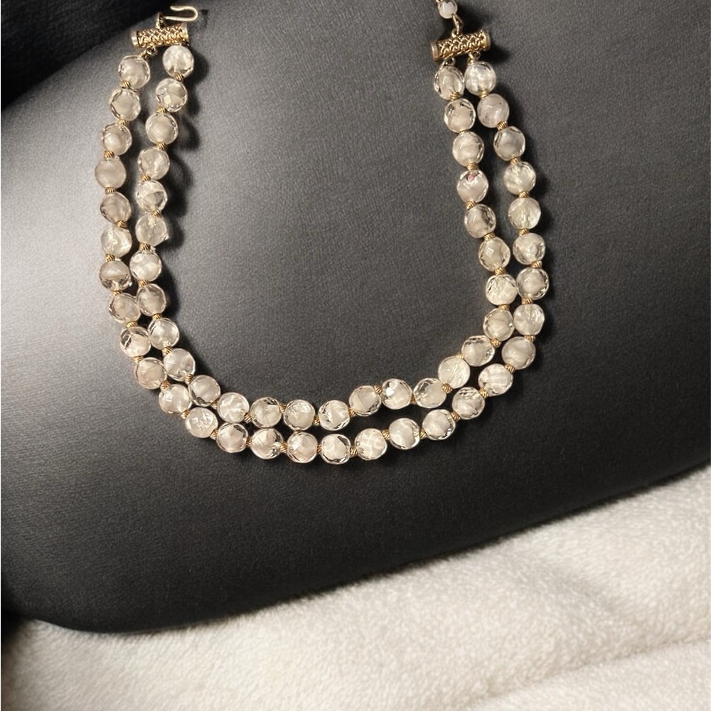Vintage Hattie Carnegie White Clear Beaded Double Strand Necklace